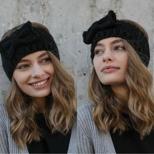 Boutique Knit Women’s Ear Warmer Headband with Bow Detail 18” round 4.5” width
